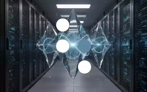 Abstraktes, atmosphärisches Bild eines modernen Quantencomputer-Servers mit kühlem blauem Licht in einem High-Tech-Raum. - Foto: über boerse-global.de