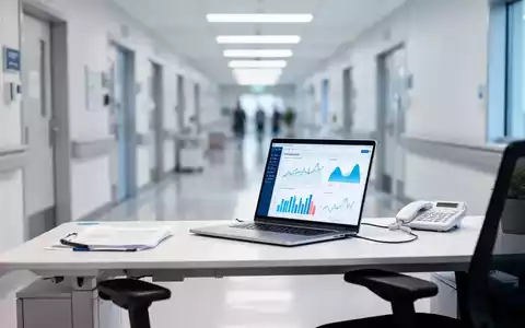 Moderner Büroarbeitsplatz mit Laptop und medizinischem Hintergrund als Symbol für betriebliche Gesundheitsförderung. - Foto: über boerse-global.de