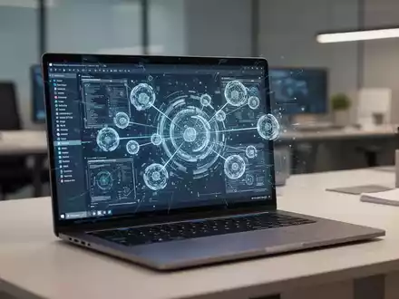 Ein modernes Windows-Notebook mit einer komplexen KI-Agenten-Oberfläche in einem professionellen Büro. - Foto: über boerse-global.de