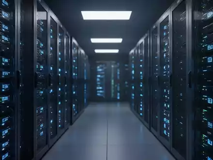 Moderner Serverraum mit blauen Leuchtanzeigen für Cloud-Infrastruktur. - Foto: über boerse-global.de