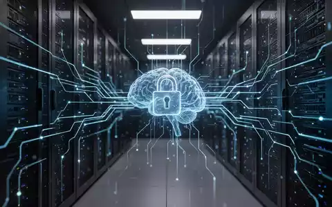 Abstraktes digitales Serverraum-Szenario mit leuchtenden Datenströmen als Symbol für KI-Sicherheit und Überwachung. - Foto: über boerse-global.de