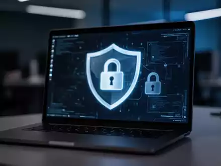 Ein blau leuchtendes Vorhängeschloss-Symbol auf einem Laptop-Bildschirm als Symbol für Cybersicherheit und Schutz. - Foto: über boerse-global.de