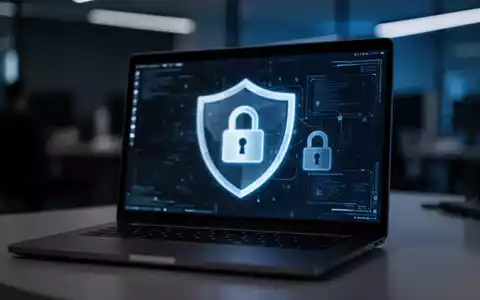 Ein blau leuchtendes Vorhängeschloss-Symbol auf einem Laptop-Bildschirm als Symbol für Cybersicherheit und Schutz. - Foto: über boerse-global.de