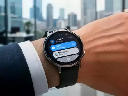 Eine hochwertige Amazfit-Smartwatch am Handgelenk zeigt eine interaktive Nachrichtenbenachrichtigung auf dem Display. - Foto: über boerse-global.de