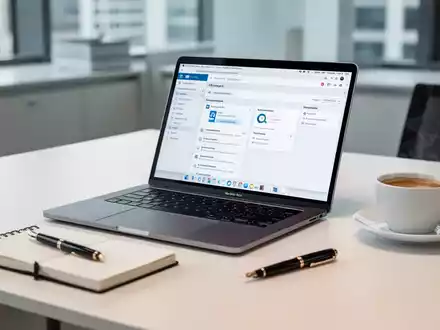 Moderner Büroarbeitsplatz mit Laptop und Unterlagen für die Personalverwaltung und Gehaltsabrechnung. - Foto: über boerse-global.de