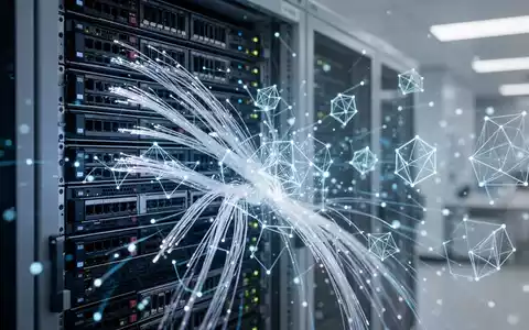 Leuchtender Serverrack mit abstrakten digitalen Datenströmen und kryptografischen geometrischen Mustern in einem Hightech-Labor. - Foto: über boerse-global.de
