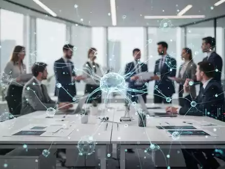 Moderne Büroumgebung mit digitaler Visualisierung von neuronalen Netzwerken und Datenströmen als Symbol für KI-Expertise. - Foto: über boerse-global.de