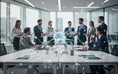 Moderne Büroumgebung mit digitaler Visualisierung von neuronalen Netzwerken und Datenströmen als Symbol für KI-Expertise. - Foto: über boerse-global.de