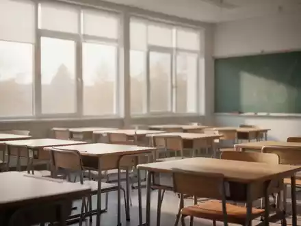 Ein leerer, modern gestalteter Grundschulklassenraum mit hellen Holzmöbeln und einfallendem Tageslicht. - Foto: über boerse-global.de