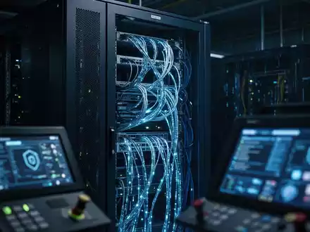 Ein hochmoderner Serverraum mit leuchtenden Datenkabeln und Netzwerkinfrastruktur zur Absicherung kritischer Systeme. - Foto: über boerse-global.de