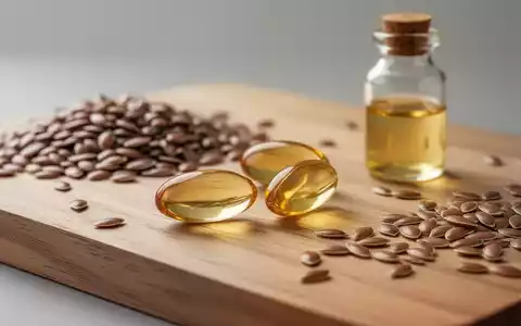 Omega-3-6-9-Kapseln mit Leinsamen und Fischöl auf einem Holztisch, beleuchtet in hellem, natürlichem Licht. - Foto: über boerse-global.de
