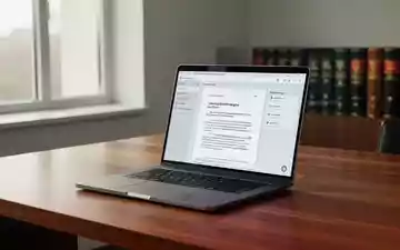 Ein moderner Schreibtisch mit einem Laptop, auf dem ein digitales Rechtsdokument der Verkündungsplattform zu sehen ist. - Foto: über boerse-global.de