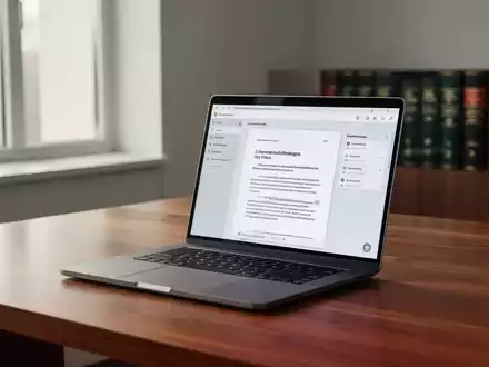 Ein moderner Schreibtisch mit einem Laptop, auf dem ein digitales Rechtsdokument der Verkündungsplattform zu sehen ist. - Foto: über boerse-global.de