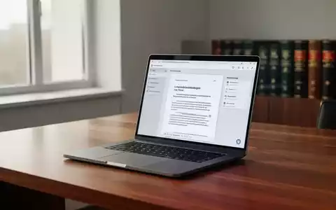 Ein moderner Schreibtisch mit einem Laptop, auf dem ein digitales Rechtsdokument der Verkündungsplattform zu sehen ist. - Foto: über boerse-global.de