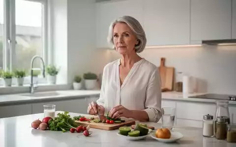 Eine Frau mittleren Alters in einer hellen Küche, die sich auf gesunde Ernährung und Achtsamkeit konzentriert. - Foto: über boerse-global.de