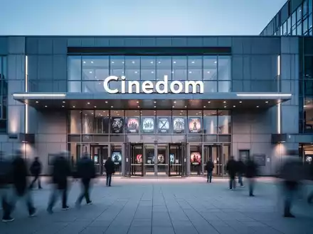 Der Eingangsbereich des Kölner Cinedom am Mediapark bei Tageslicht. - Foto: über boerse-global.de