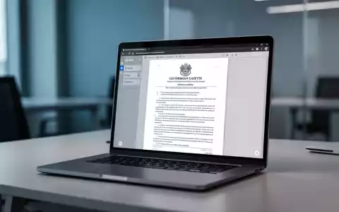 Ein Laptop-Bildschirm zeigt ein digitales Dokument eines Bundesgesetzblatts in einer modernen, professionellen Arbeitsumgebung. - Foto: über boerse-global.de