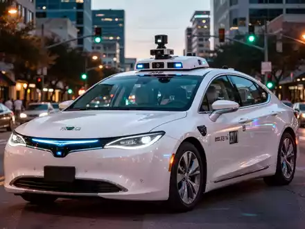 Ein autonomes Robotaxi, geparkt auf einer Stadtstraße in Austin, symbolisiert die Herausforderungen des Flottenmanagements. - Foto: über boerse-global.de