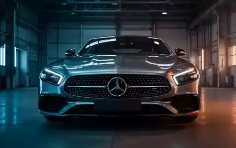 Ein Mercedes-Benz Pkw in einer modernen, minimalistischen Fabrikhalle bei atmosphärischer Beleuchtung. - Foto: über boerse-global.de