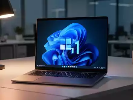 Nahaufnahme eines modernen Laptop-Bildschirms mit der Windows 11-Oberfläche in einem professionellen Arbeitsbereich. - Foto: über boerse-global.de