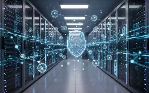 Abstraktes digitales Netzwerk mit leuchtenden Datenströmen in einem modernen Serverraum als Symbol für KI-Sicherheit. - Foto: über boerse-global.de