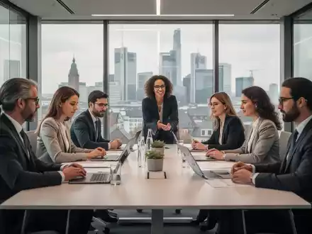 Ein diverses Team von Fachkräften arbeitet in einem modernen Bürogebäude in Frankfurt am Main zusammen. - Foto: über boerse-global.de