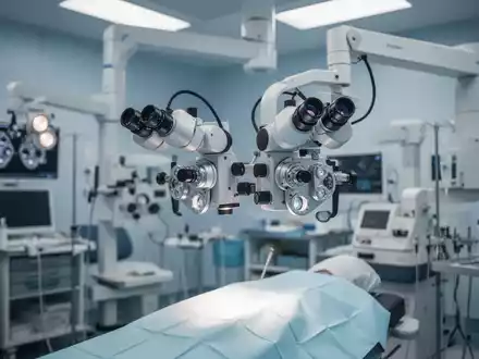 Ein hochmodernes Operationsmikroskop in einer sterilen Augenklinik zur Darstellung medizinischer Innovationen. - Foto: über boerse-global.de
