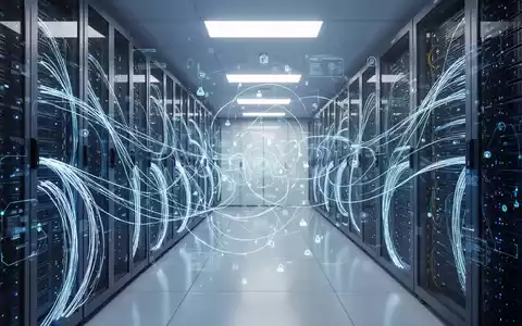 Modernes Rechenzentrum mit abstrakten digitalen Netzwerkgrafiken, die die softwaredefinierte Infrastruktur darstellen. - Foto: über boerse-global.de