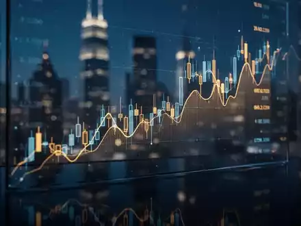 Abstrakte Darstellung eines Aktienkurs-Diagramms vor einem verschwommenen Finanzdistrikt. - Foto: über boerse-global.de