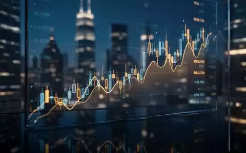Abstrakte Darstellung eines Aktienkurs-Diagramms vor einem verschwommenen Finanzdistrikt. - Foto: über boerse-global.de
