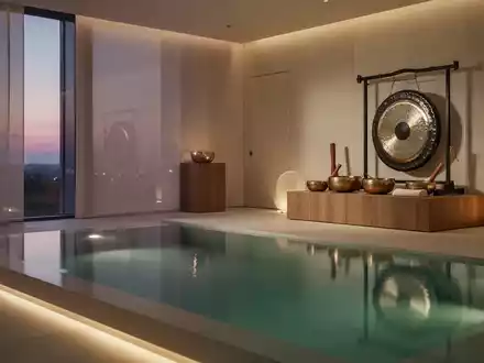 Ein minimalistischer Spa-Bereich mit einem Floating-Becken und Klangschalen als Symbol für mentale Regeneration. - Foto: über boerse-global.de