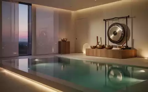 Ein minimalistischer Spa-Bereich mit einem Floating-Becken und Klangschalen als Symbol für mentale Regeneration. - Foto: über boerse-global.de