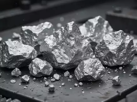 Rohe Platinerzstücke auf einer dunklen industriellen Oberfläche. - Foto: über boerse-global.de