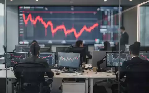 Roter fallender Aktienkurs auf einem digitalen Bildschirm in einem modernen Büro - Foto: über boerse-global.de