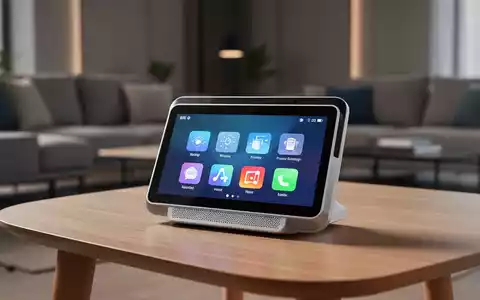 Schlanker, moderner Smart-Home-Hub mit Touchscreen auf einem minimalistischen Tisch in einem zeitgenössischen Wohnzimmer. - Foto: über boerse-global.de