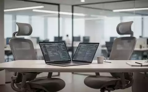 Moderner Homeoffice-Arbeitsplatz mit Laptop und ergonomischem Stuhl in einer professionellen, hellen Büroumgebung. - Foto: über boerse-global.de