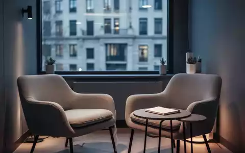 Ein minimalistischer, ruhig gestalteter Therapieraum mit einem Sessel und einem Notizbuch in sanftem Licht. - Foto: über boerse-global.de