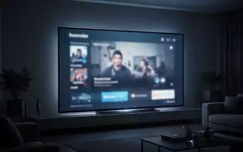 Hochwertiger Fernsehbildschirm in einem modernen Wohnzimmer, der eine Streaming-Oberfläche mit niedriger Auflösung zeigt. - Foto: über boerse-global.de
