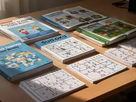 Verschiedene gedruckte Rätselbücher und Sudoku-Blöcke auf einem Schreibtisch als Symbol für kognitives Gehirntraining. - Foto: über boerse-global.de
