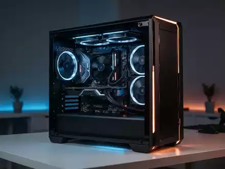 Ein moderner Gaming-PC auf einem Schreibtisch mit stimmungsvoller Beleuchtung. - Foto: über boerse-global.de