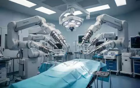 Ein hochmodernes robotergestütztes Chirurgiesystem in einem sterilen Operationssaal für onkologische Eingriffe. - Foto: über boerse-global.de