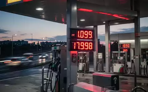 Digitalanzeige einer Tankstelle mit hohen Kraftstoffpreisen bei Dämmerung - Foto: über boerse-global.de