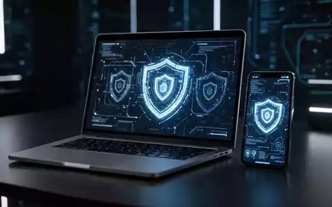 Moderne Apple-Geräte auf einem Schreibtisch mit digitalen Sicherheitssymbolen, die Software-Update-Schutz darstellen. - Foto: über boerse-global.de