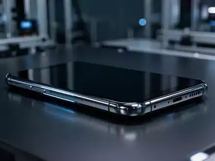 Hochwertiges Smartphone-Silhouette im Nahaufnahme auf reflektierender Oberfläche, die zukünftige Mobiltechnologie repräsentiert. - Foto: über boerse-global.de