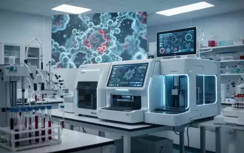 Moderne medizinische Laborausrüstung zur Blutdiagnostik mit digitalen Schnittstellen und mikroskopischen Strukturen. - Foto: über boerse-global.de