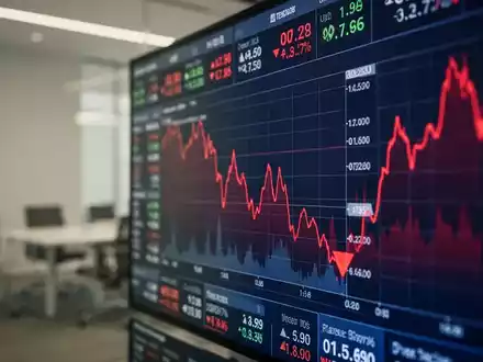 Rote Börsenkurve auf einem digitalen Bildschirm als Symbol für fallende Aktienkurse - Foto: über boerse-global.de
