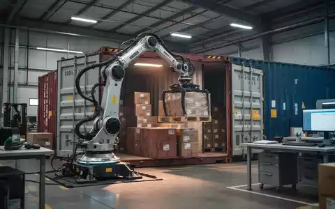 Ein Industrieroboter bei der automatisierten Entladung eines Frachtcontainers in einer modernen Lagerhalle. - Foto: über boerse-global.de