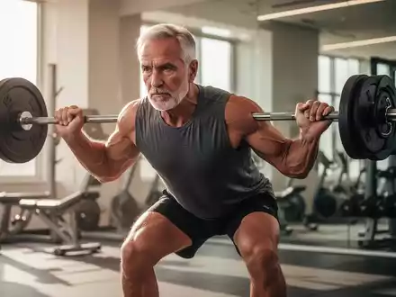 Ein fitter Mann über 50 trainiert konzentriert in einem modernen Fitnessstudio zur Stärkung der Muskelmasse. - Foto: über boerse-global.de