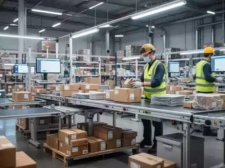 Ergonomischer Packplatz in einem modernen Logistikzentrum mit höhenverstellbaren Arbeitstischen und effizienten Abläufen. - Foto: über boerse-global.de