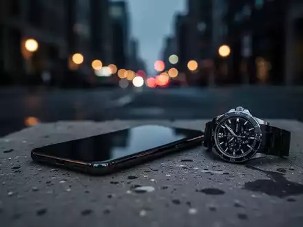 Ein hochwertiges Smartphone und eine Luxusuhr liegen auf einem dunklen Untergrund, symbolisch für die Zunahme von Raubdelikten. - Foto: über boerse-global.de